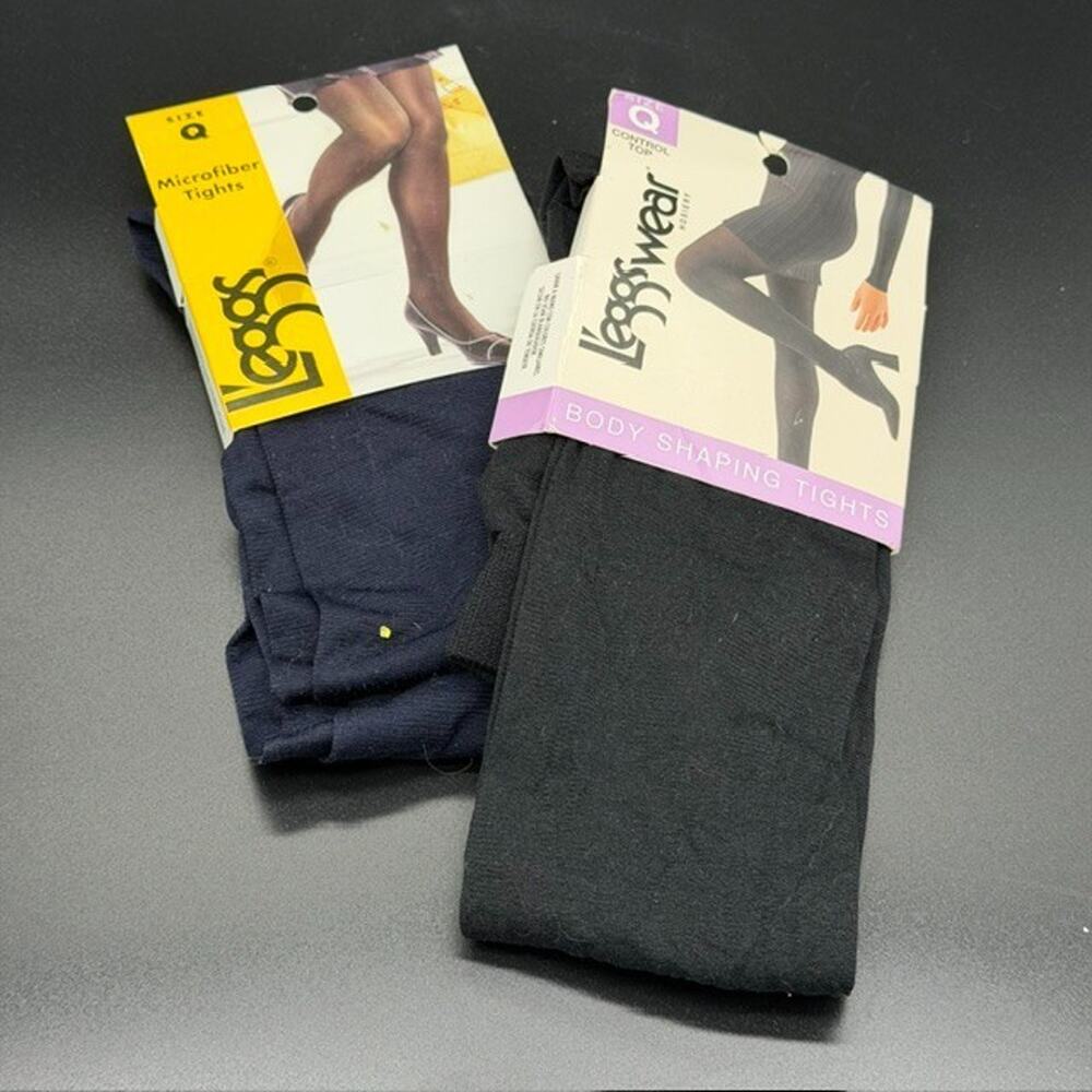 2 Pairs Leggs Tights ~ Navy (Microfiber) & Black (Nylon) ~ Size Q